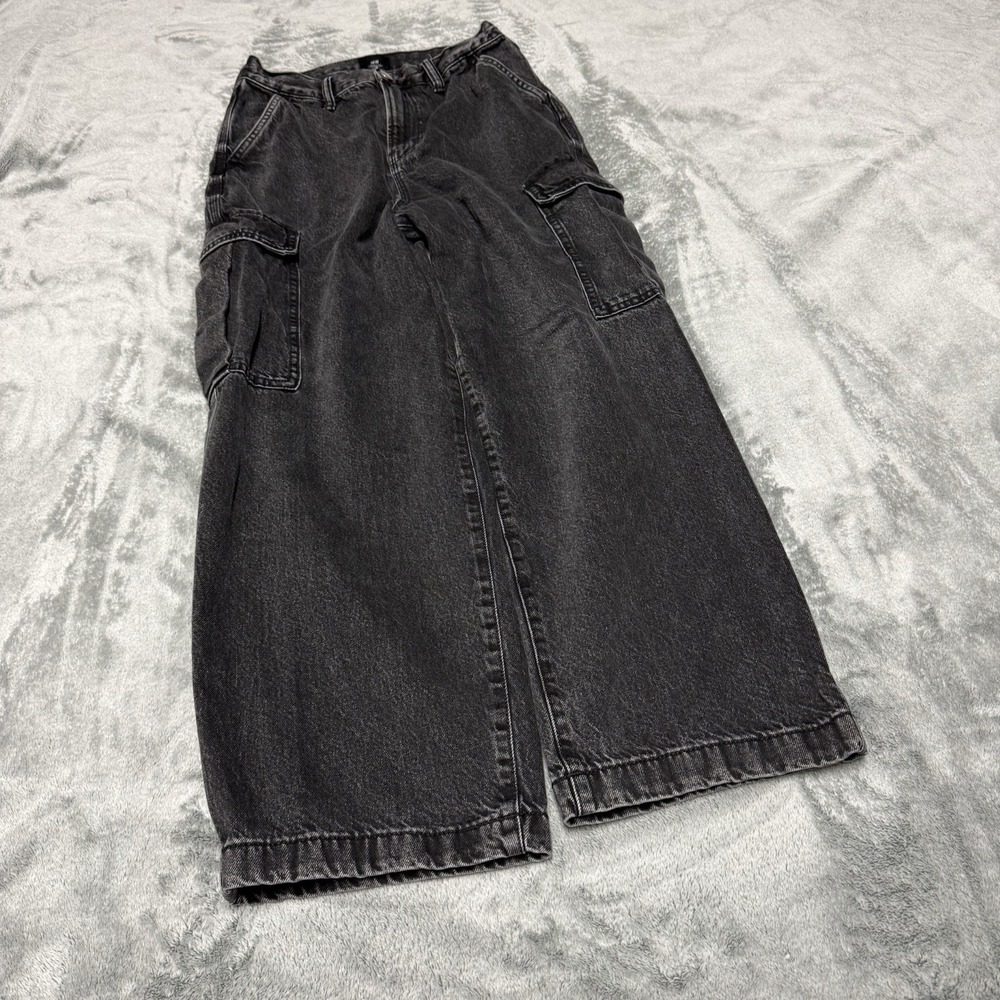 H&M Black Baggy Fit Dark Wash Denim Cargo Jeans Men's 28x32